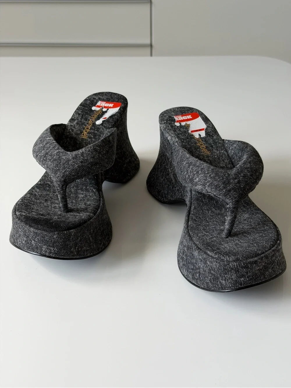 Jeffrey Campbell Drippin Platform Flip Flops Sandals in Black Denim - 6